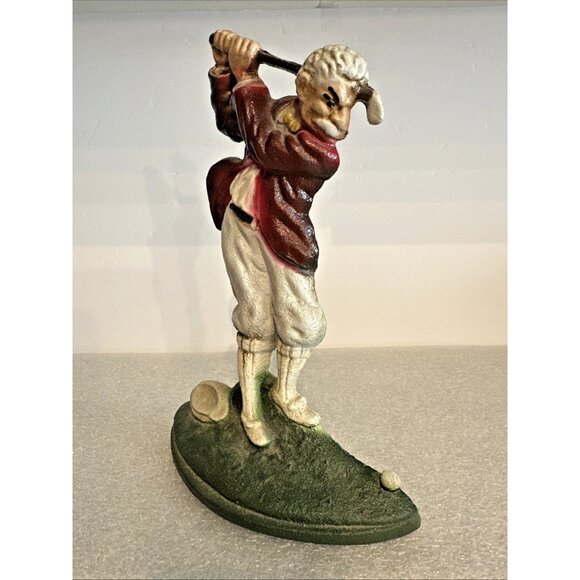 Vintage JOHN WRIGHT Signed Cast Iron Doorstop Old Man Golf Golfer 4 Pounds Rare - Picture 2 of 6